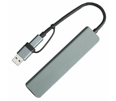 USB-хаб STEM 7 в 1, серый, алюминий