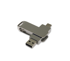 USB 2.0- флешка на 64 Гб с поворотным механизмом и дополнительным разъемом Type-C