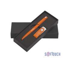 Набор ручка + флеш-карта 16 Гб в футляре, покрытие soft touch
