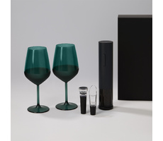 Подарочный набор 2 бокала для вина  Эмеральд (Emerald) + набор для вина Сакраменто (Sacramento) в черной коробке